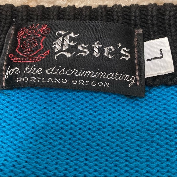 Vintage 80’s Striped Geometric Sweater Black Blue Retro Men’s Large FLAWED - Picture 2 of 7